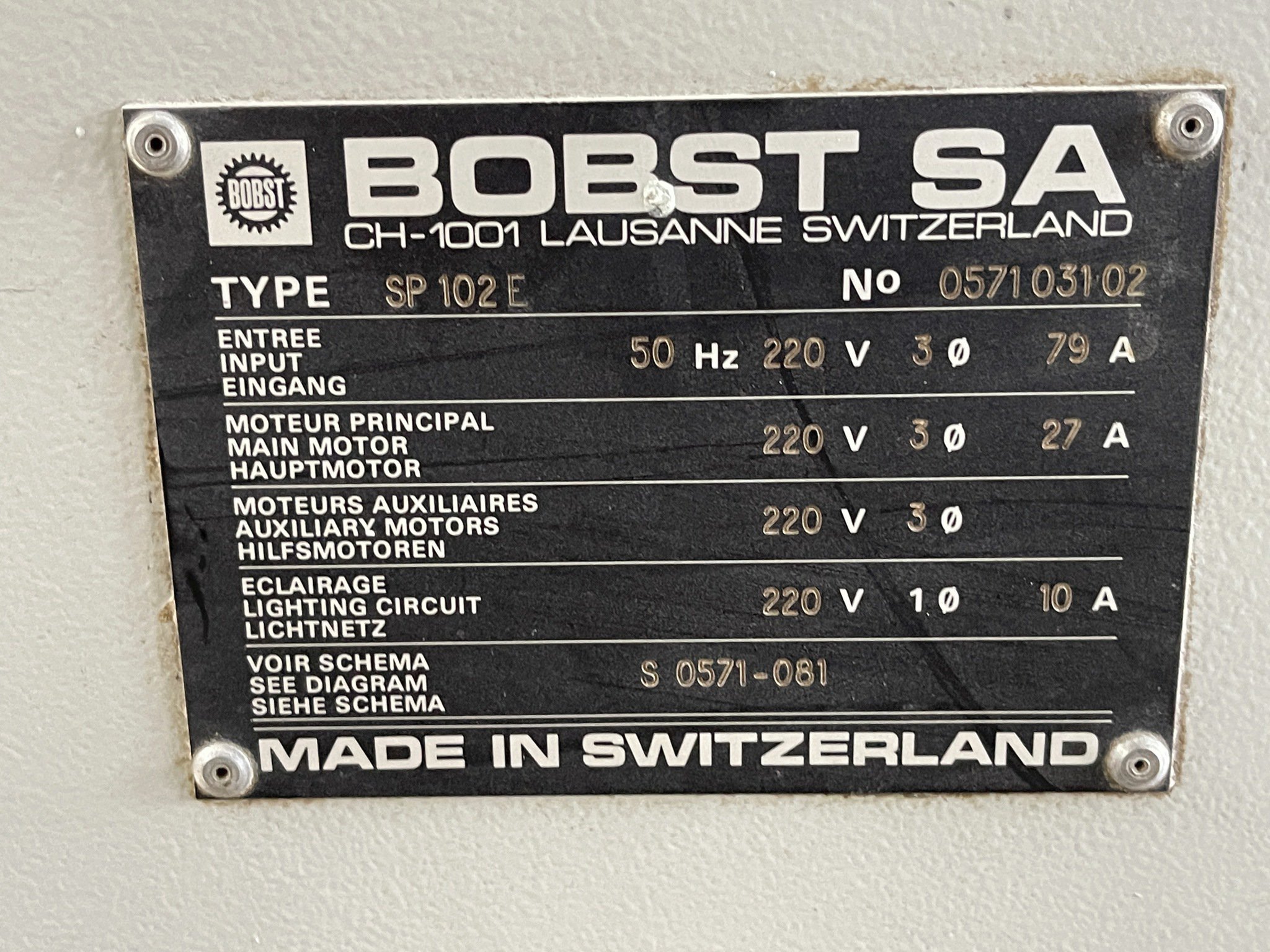 Offer 361915, a BOBST SP 102-E from 1983