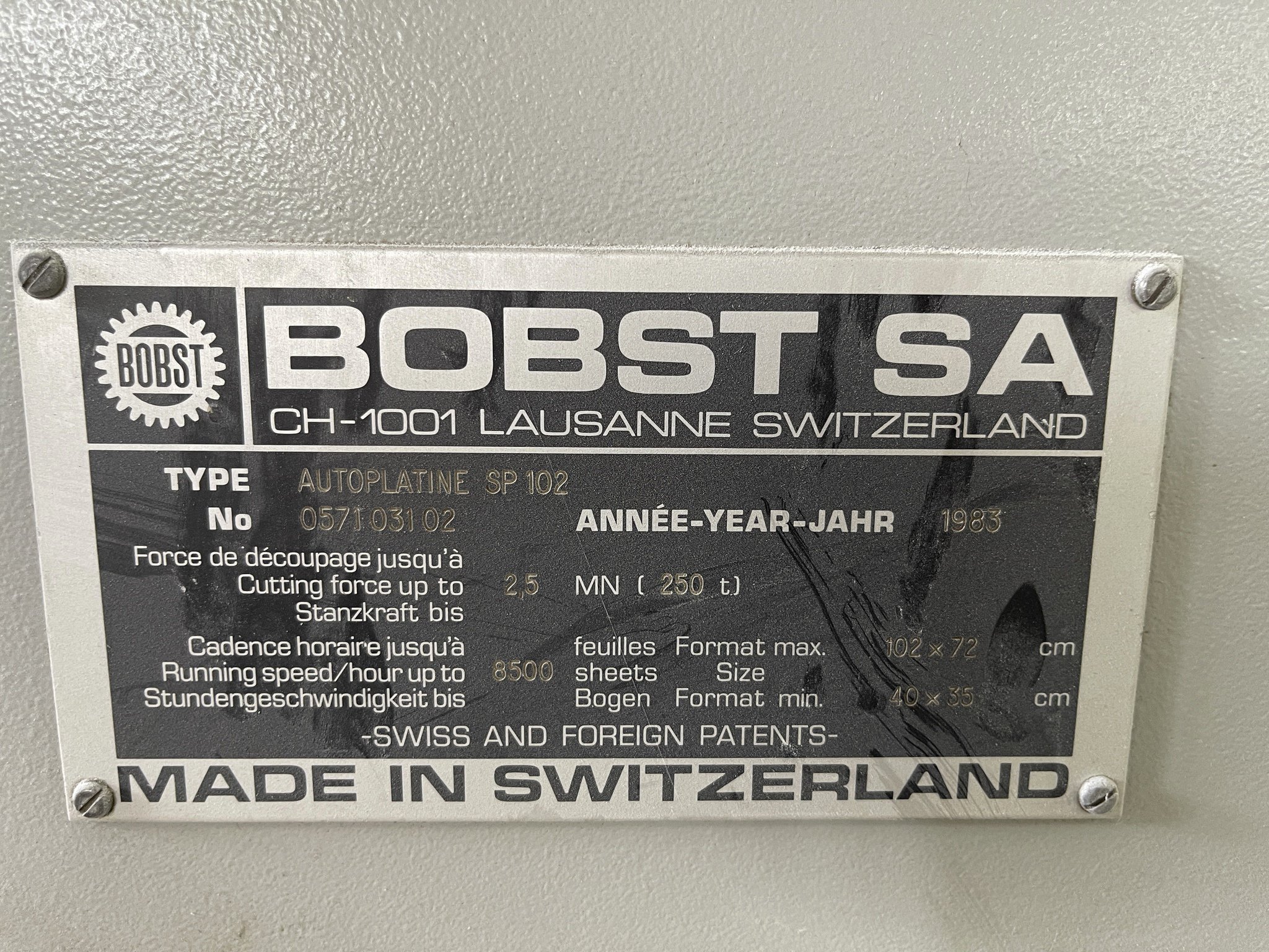 Offer 361915, a BOBST SP 102-E from 1983