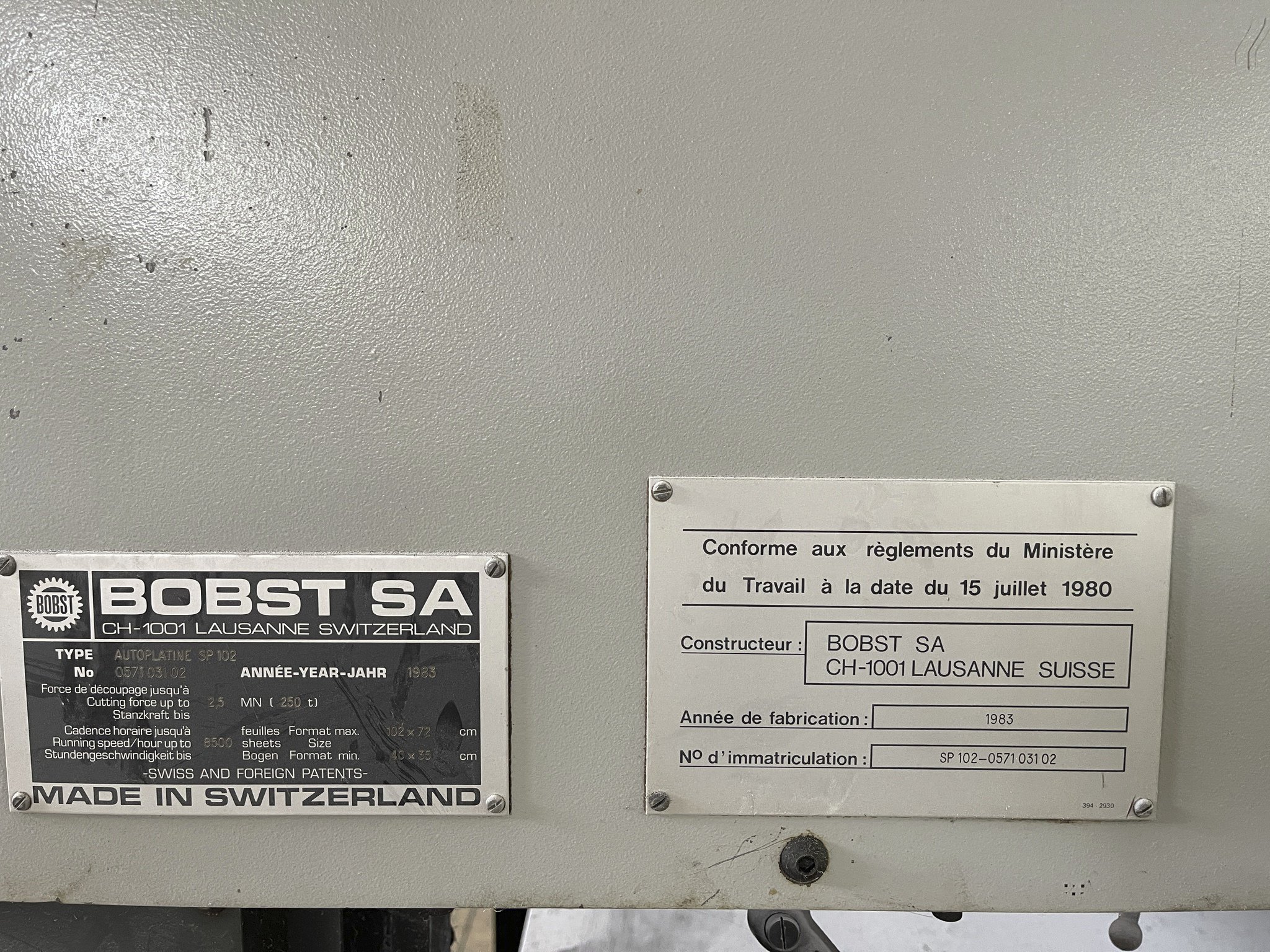 Offer 361915, a BOBST SP 102-E from 1983