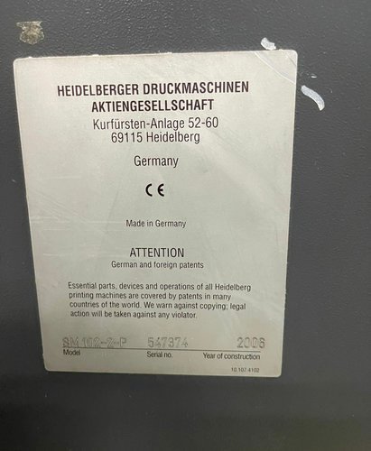 Offer 367200, a HEIDELBERG SM 102-2P (2000+) from 2006