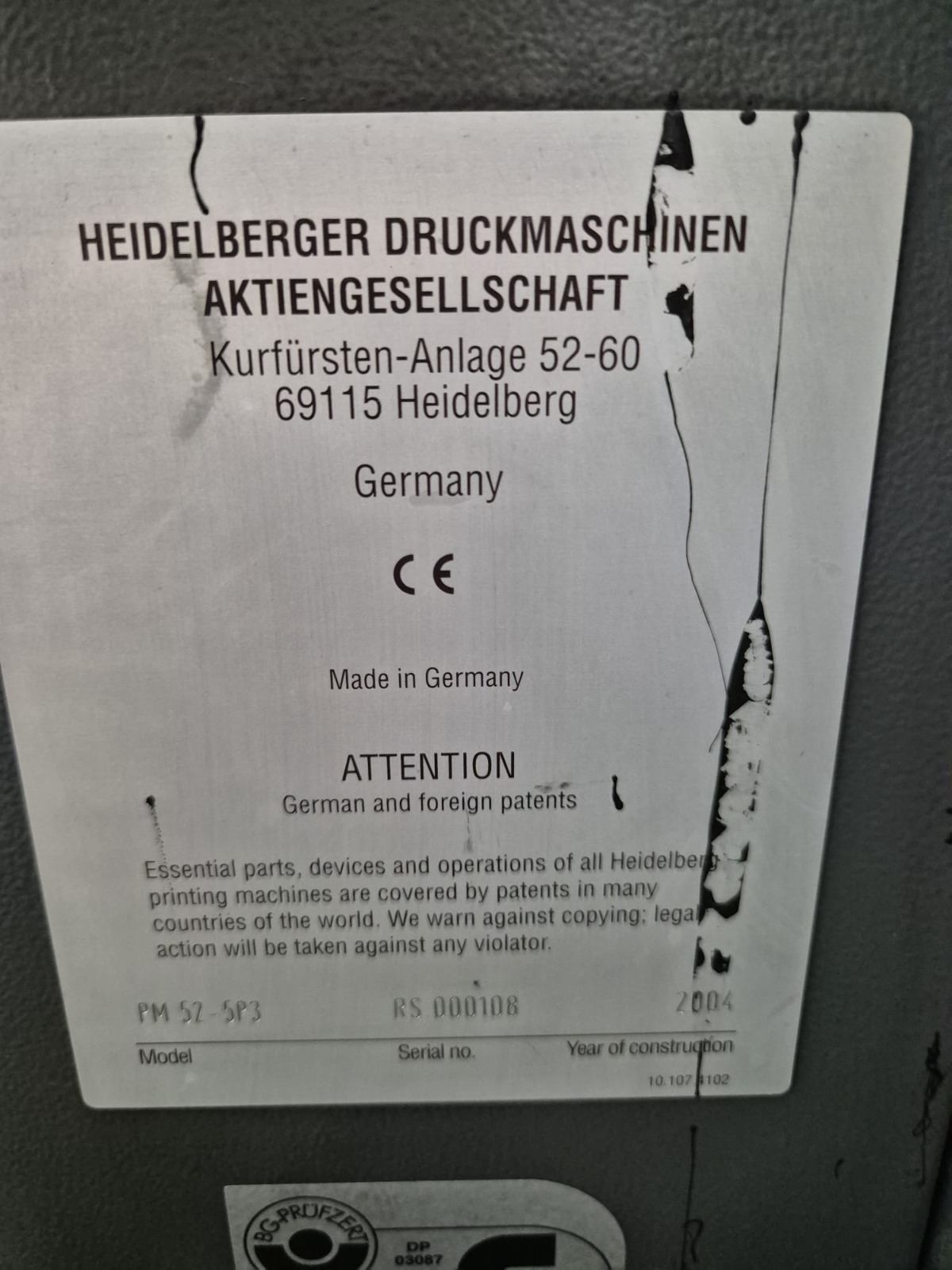 Offer 382377, a HEIDELBERG PRINTMASTER PM 52-5P (2000+) from 2004