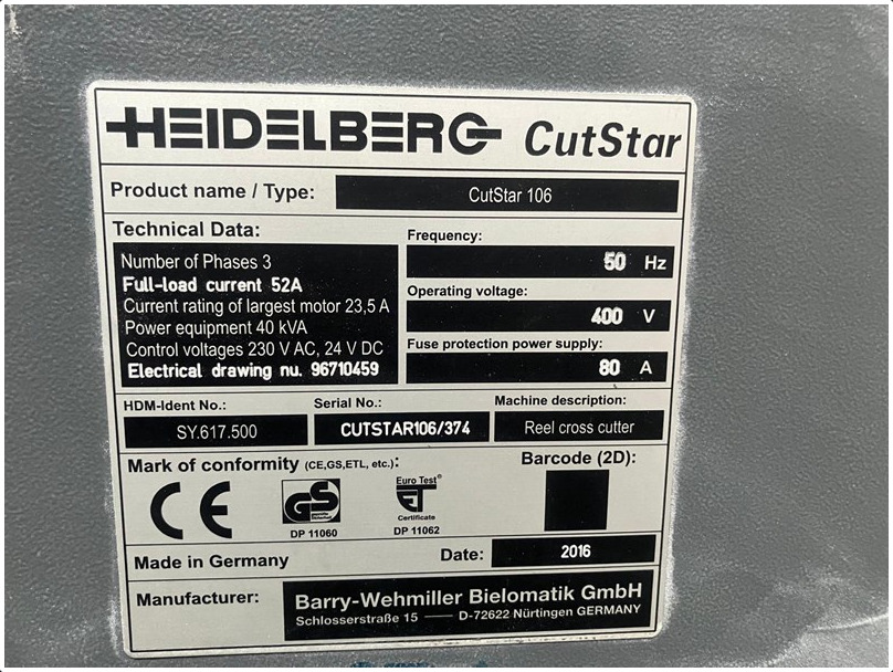 Offer 383730, a HEIDELBERG CUTSTAR 106 from 2016
