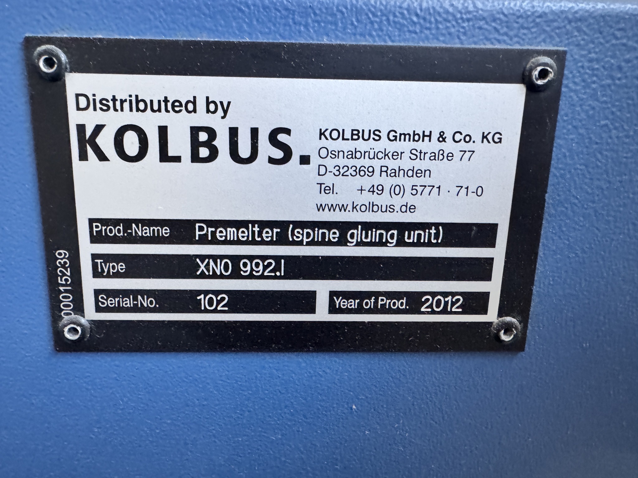 Offer 385074, a NORDSON XNO 992.I (PREMELTER SPINE GLUING UNIT) from 2012